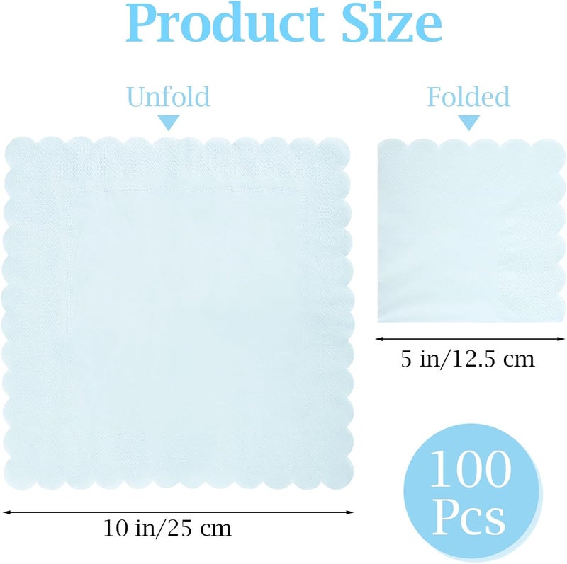 Hoiny 100 Pcs Cocktail Napkins, 2-Ply 5 x 5 Inches Disposable Scalloped Napkins, Thick Premium Dessert Napkins for Party, Wedding, Dinner, Birthday, Anniversary, Festival (Light Blue) - Image 2